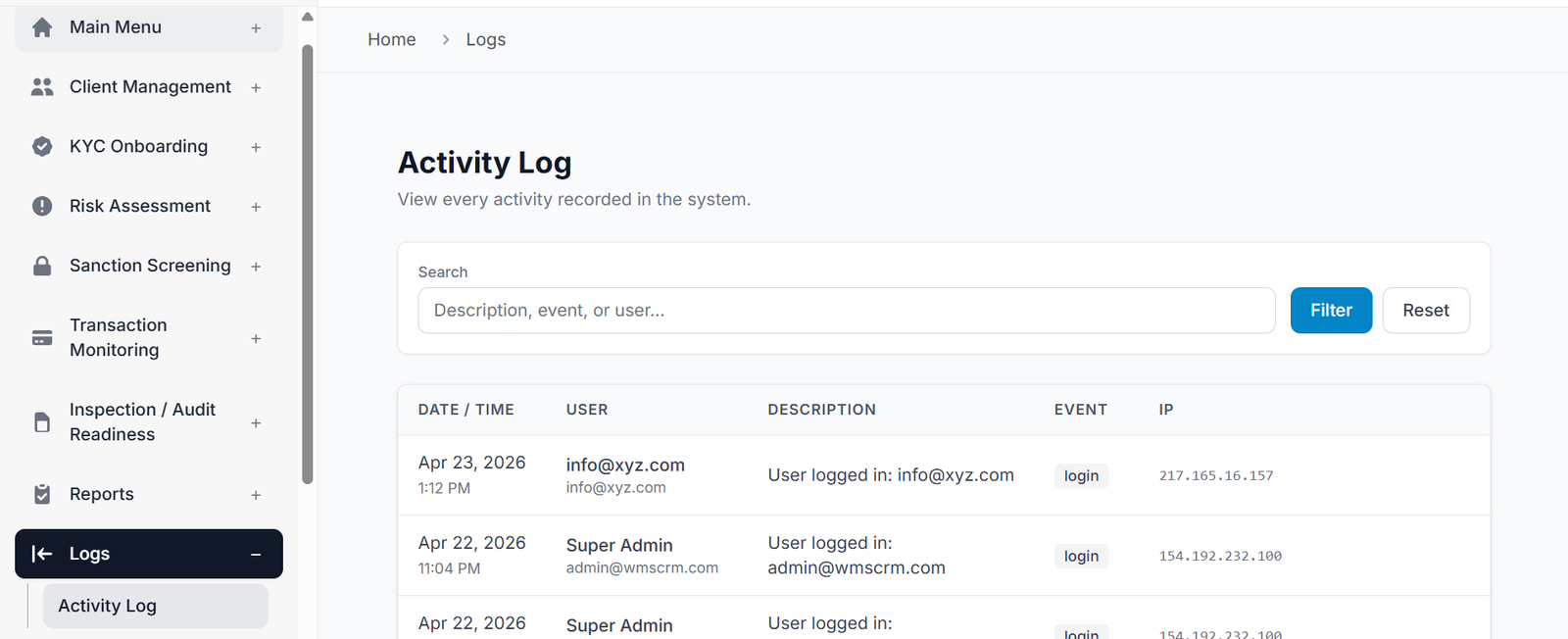 Logs & Record Management
