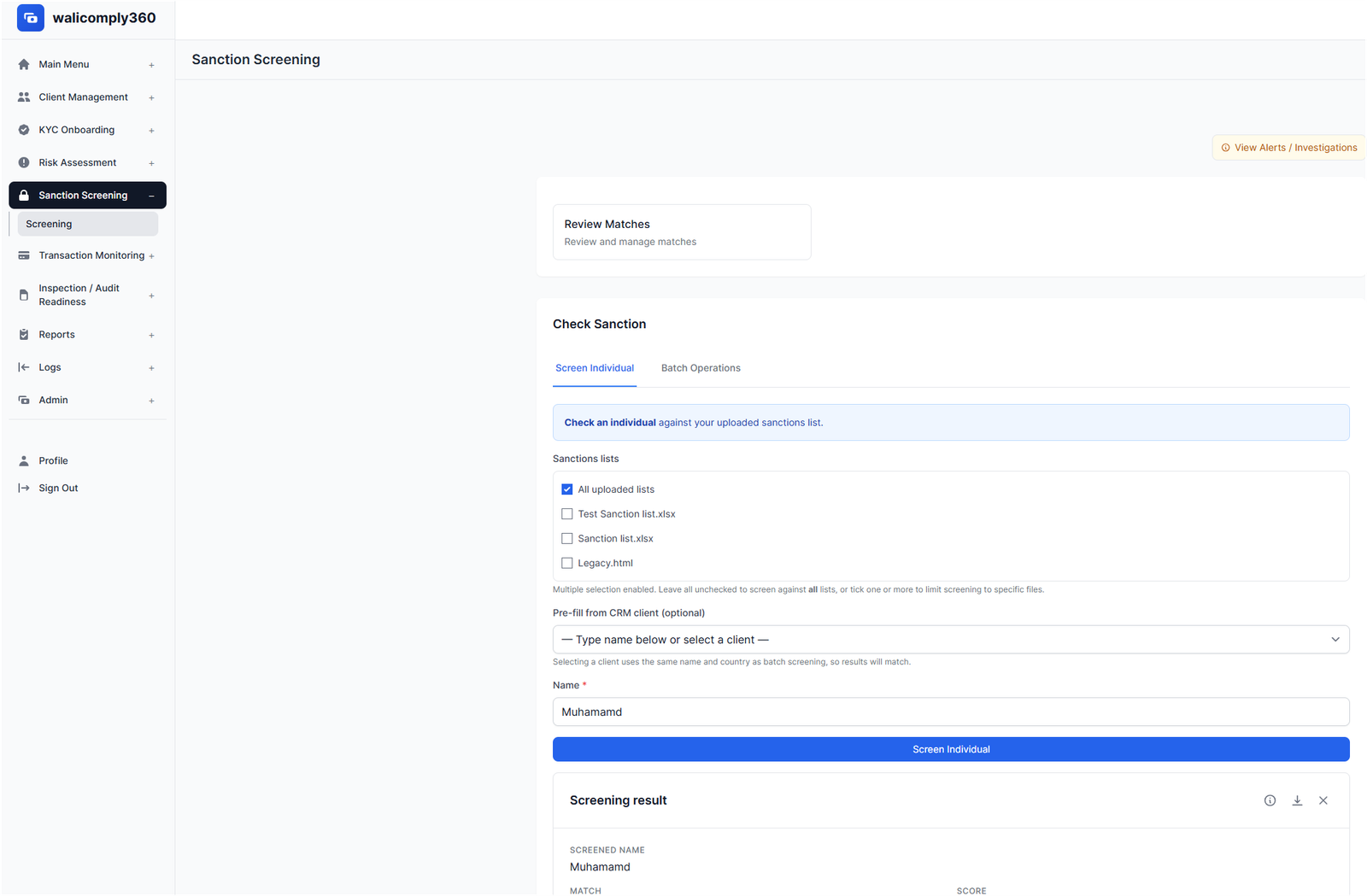 Sanctions Screening Module